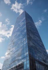 Contemporary office tower standing tall amidst serene blue skies ,  architecture,  tower,  modern