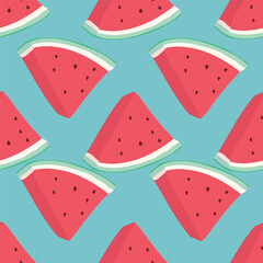 Bright colorful Vector Seamless pattern with fruits: strawberry, watermelon, orange, fig. Great for textiles, kitchen decor, cooking design, packegaging