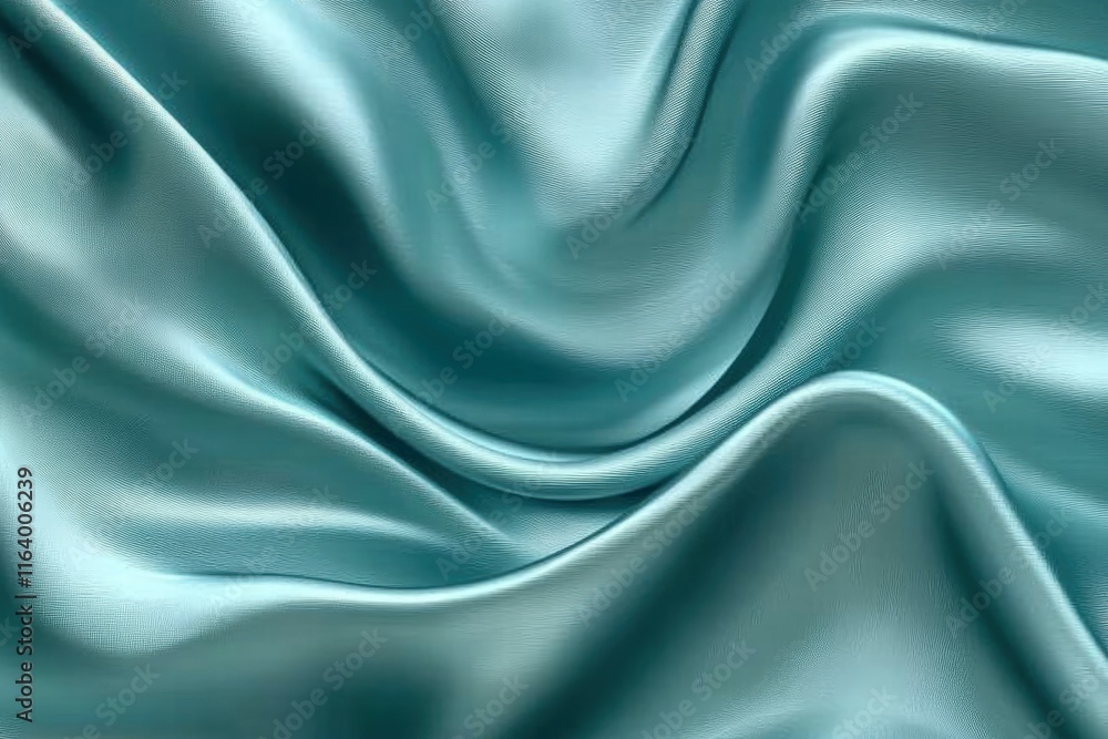 Poster a smooth, flowing teal satin fabric creating elegant waves and textures.