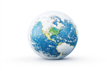 snow covered globe showcasing Earth with icy textures and vibrant land
