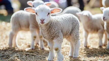 Obraz premium Cute little lambs in a field.