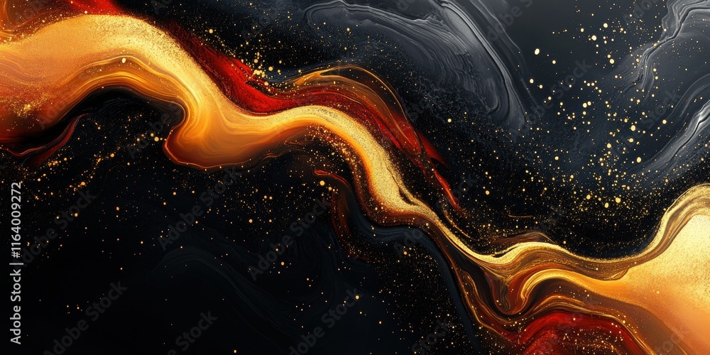 Aufkleber Abstract swirling patterns in gold, orange, and black, creating a dynamic visual effect.