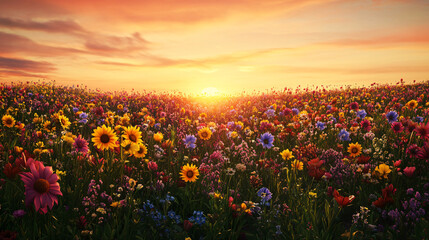 Fototapeta premium Morning Radiance: Flowers Embracing the First Light