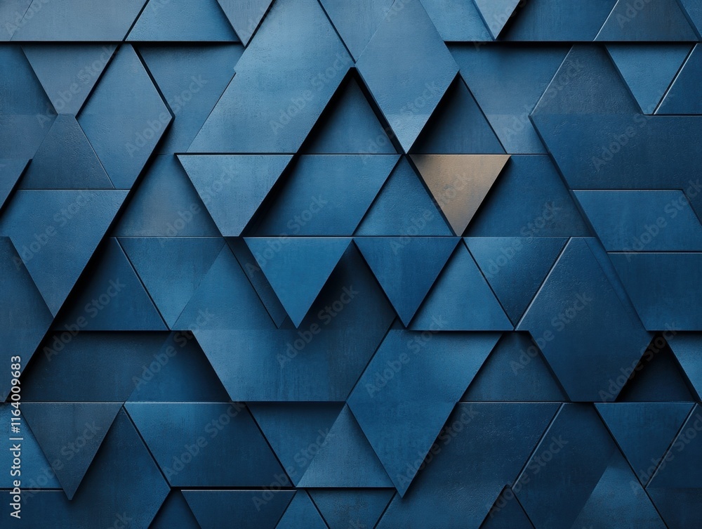Poster Abstract blue geometric pattern with layered triangles creating a textured visual effect.