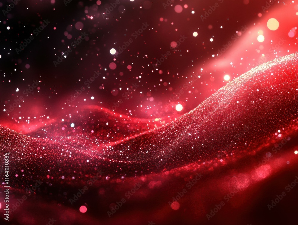 Poster A mesmerizing abstract scene of red waves with sparkling particles and a dreamy atmosphere.