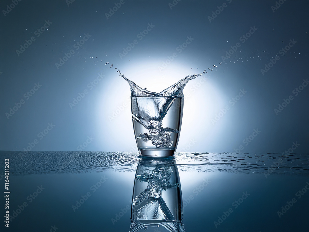Fototapete a glass of water with ice cubes, creating a splash. the image is captured against a dark background 