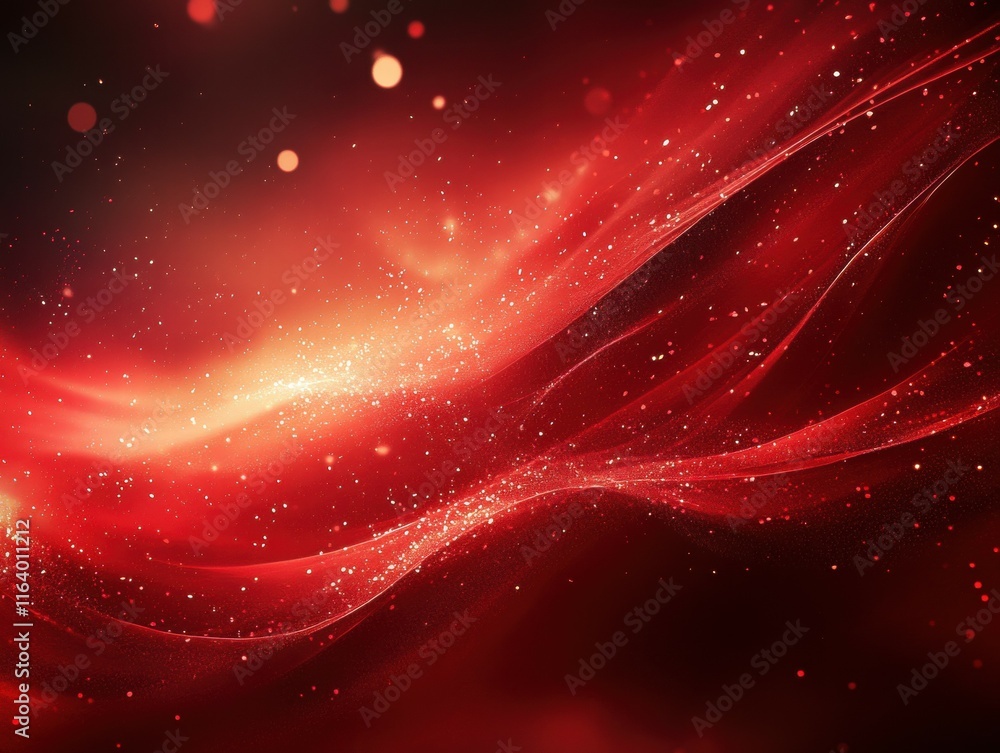 Aufkleber Abstract red wave with sparkling particles, creating a dynamic and vibrant visual effect.