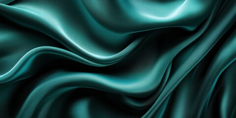 Obraz premium A close-up of flowing teal satin fabric, showcasing its smooth texture and elegant drape.