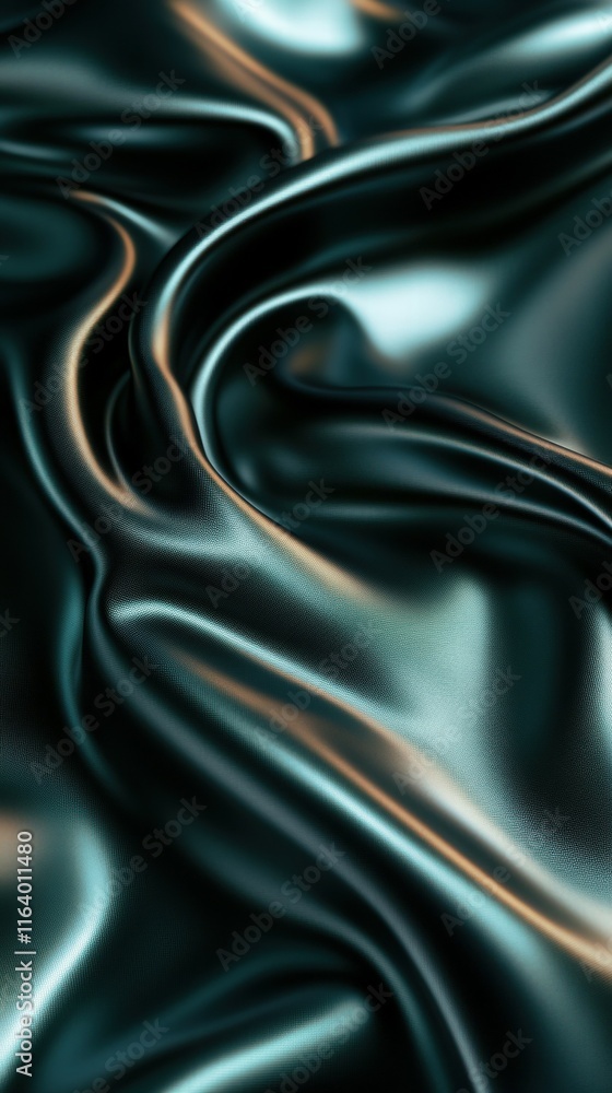 Poster a close-up of smooth, dark fabric with flowing textures and reflective surfaces.