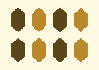 Traditional Arabic Islamic luxury arch shape border. Set of green Ramadan Frame designs. Eid Mubarak decorative patterns