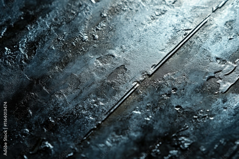 Poster A close-up of a textured metallic surface with scratches and reflections.