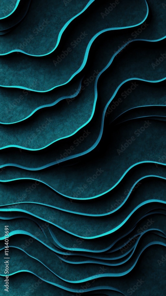 Poster Abstract design featuring layered waves in dark teal tones, creating a textured visual effect.