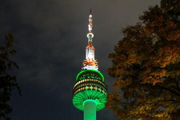 Night view of N Seoul Tower on Mount Namsan South Korea
