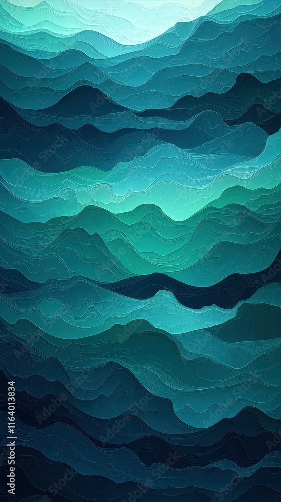 Poster abstract representation of ocean waves in varying shades of blue and green.