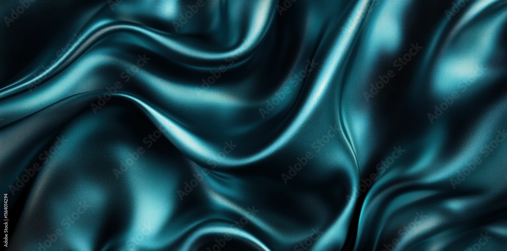 Poster a close-up of smooth, shimmering fabric with elegant folds and a rich teal color.
