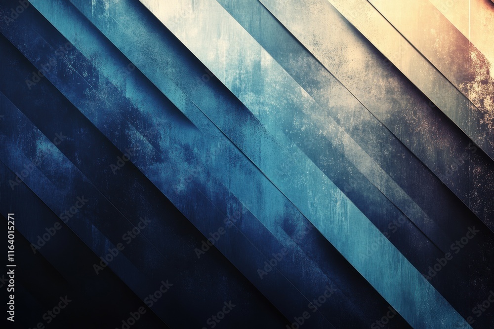 Poster abstract geometric design with layered blue and gray tones creating a textured background.