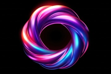 Colorful Abstract Swirling Shape with Bright Lights in Vibrant Shades on Black Background