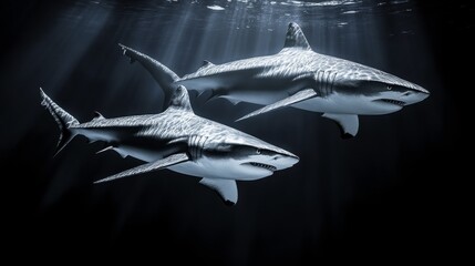Naklejka premium Predators in Motion with Dramatic Abyssal Lighting