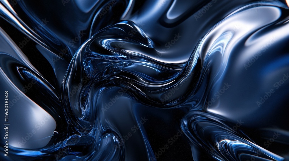 Poster abstract blue liquid swirl with glossy texture, evoking a sense of fluidity and depth.