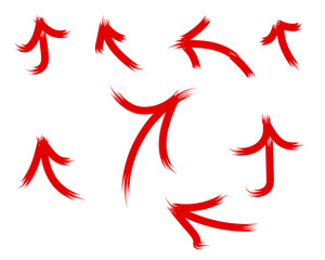 hand-drawn red curved arrow isolated on white or transparent 
