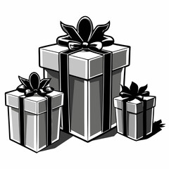Christmas Silver Gift Boxes Black silhouette