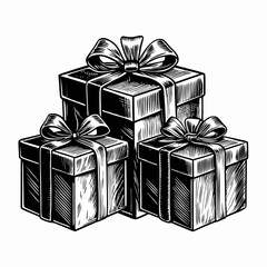 Christmas Silver Gift Boxes Black silhouette
