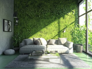 Modern Living Room Design Featuring a Lush Green Wall