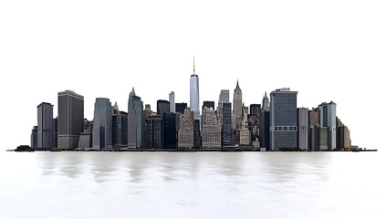 Stunning Panoramic View of the New York City Skyline Reflected on Calm Waters A Breathtaking Image of Urban Architecture