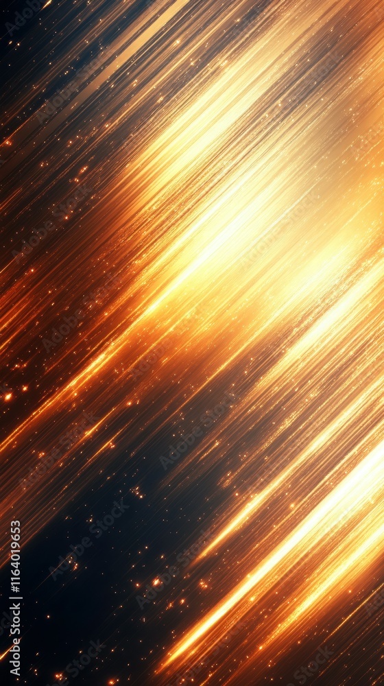 Poster a dynamic abstract image featuring streaks of golden light against a dark background.