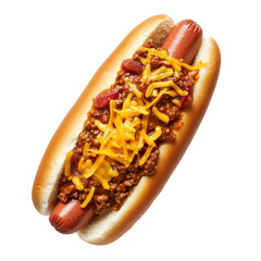 Delicious Hot Dog Topped with Chili and Shredded Cheese on Bun