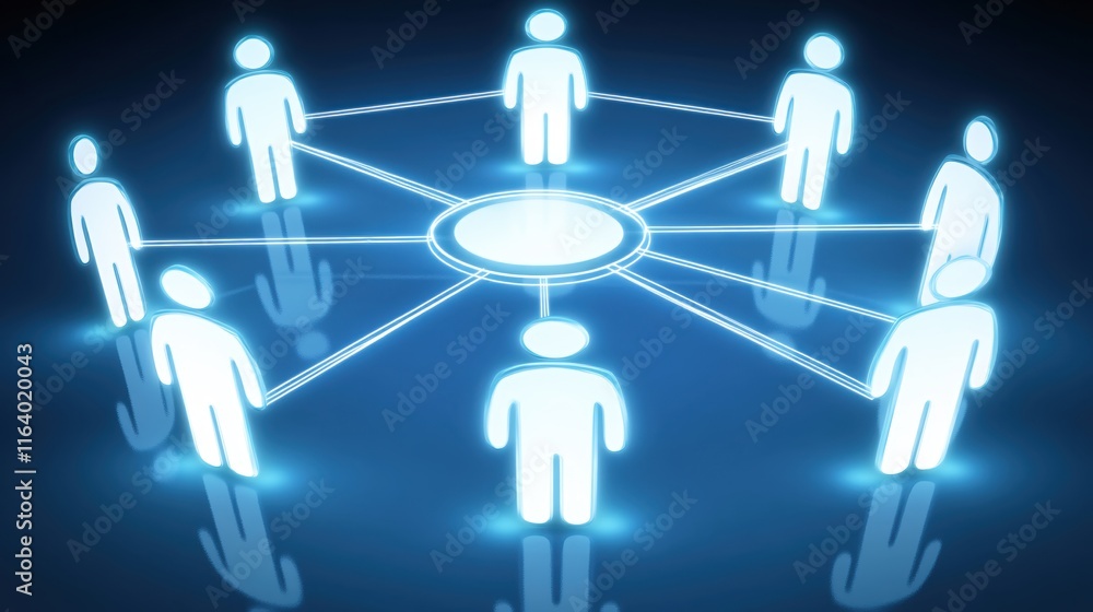 Poster digital network connection concept with stylized human figures and lines of interaction