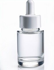 Clear glass dropper bottle with a white cap. Perfect for essential oils or serums.