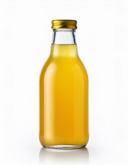 Refreshing yellow juice in a glass bottle.