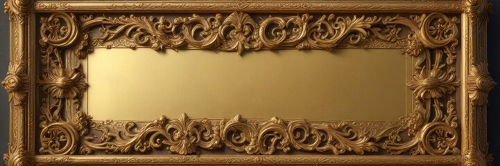 Intricately carved gold ornate frame adorns ancient scroll,  parchment, golden frames