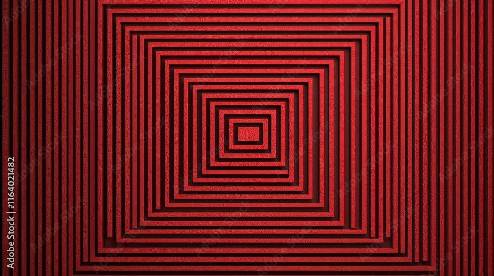 Poster red and black geometric pattern with concentric lines and shapes