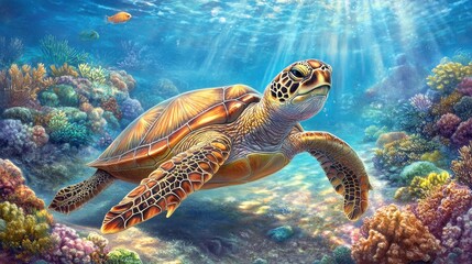 Fototapeta premium Turtles in Natural Habitat with Marine Textures