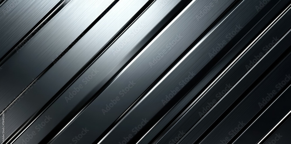 Poster A sleek diagonal pattern of shiny metallic surfaces reflecting light.