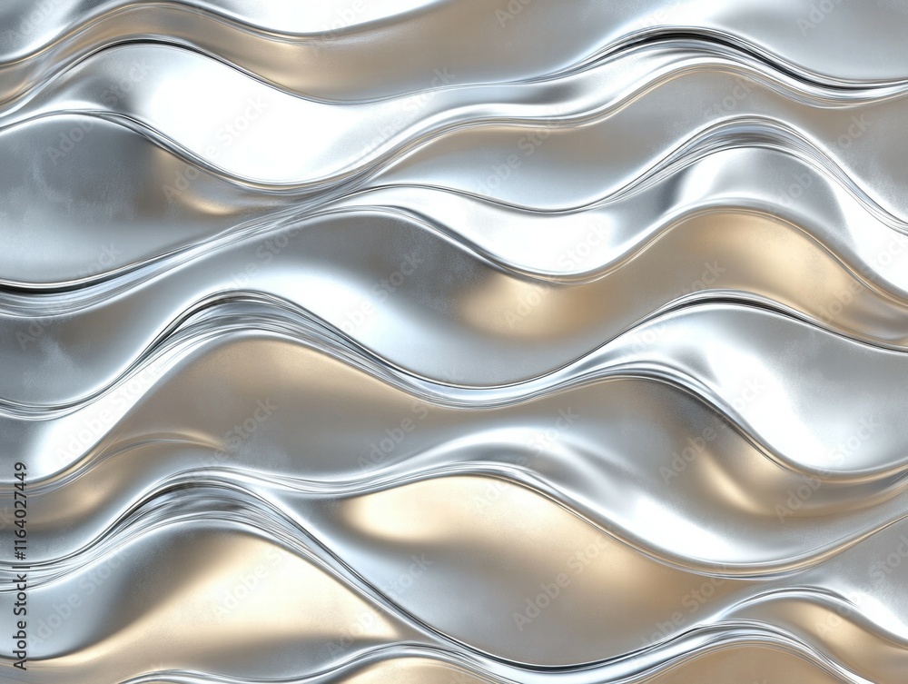 Poster a smooth, wavy metallic surface with a reflective sheen and soft contours.