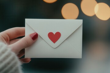 An individual gently holding an envelope adorned with a charming heart symbol on its front, conveying sentiments of love and affection to someone special. Handwritten letters and care packages