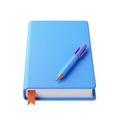Blue Notebook with Pen on White Background