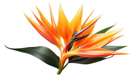 Stunning bird of paradise flower in full bloom with rich colors and intricate details, studio view, isolated on transparent background.