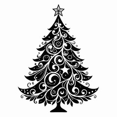 Christmas Silver tree Black silhouette