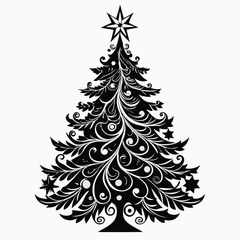 Christmas Silver tree Black silhouette