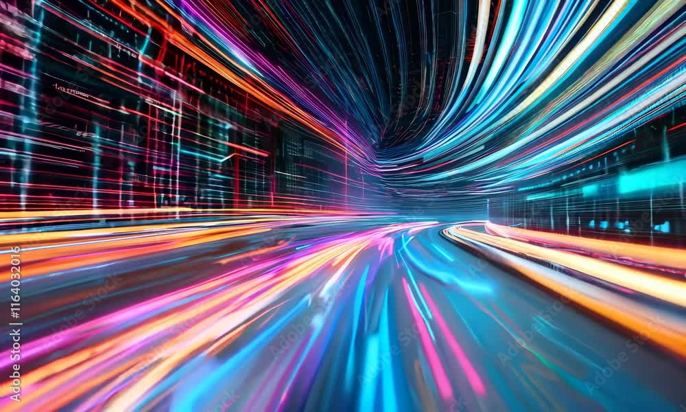 Aufkleber futuristic background with colorful light trails representing digital data transfer