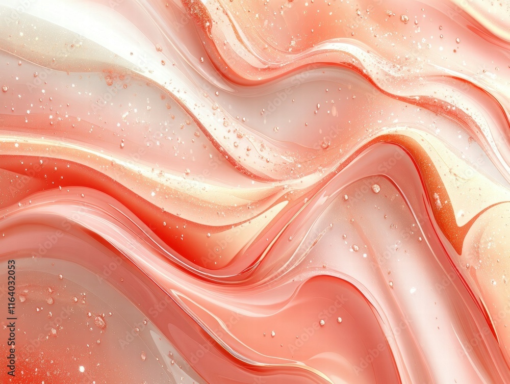 Poster a fluid, abstract design featuring soft coral and white waves with a glossy finish.