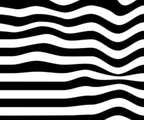 Tło w czarno-białe pasy. Dynamiczna kompozycja z falującymi liniami, geometryczne tło na okładki, banery, ulotki, plakaty, tapeta na blog lub social media story. © Monika