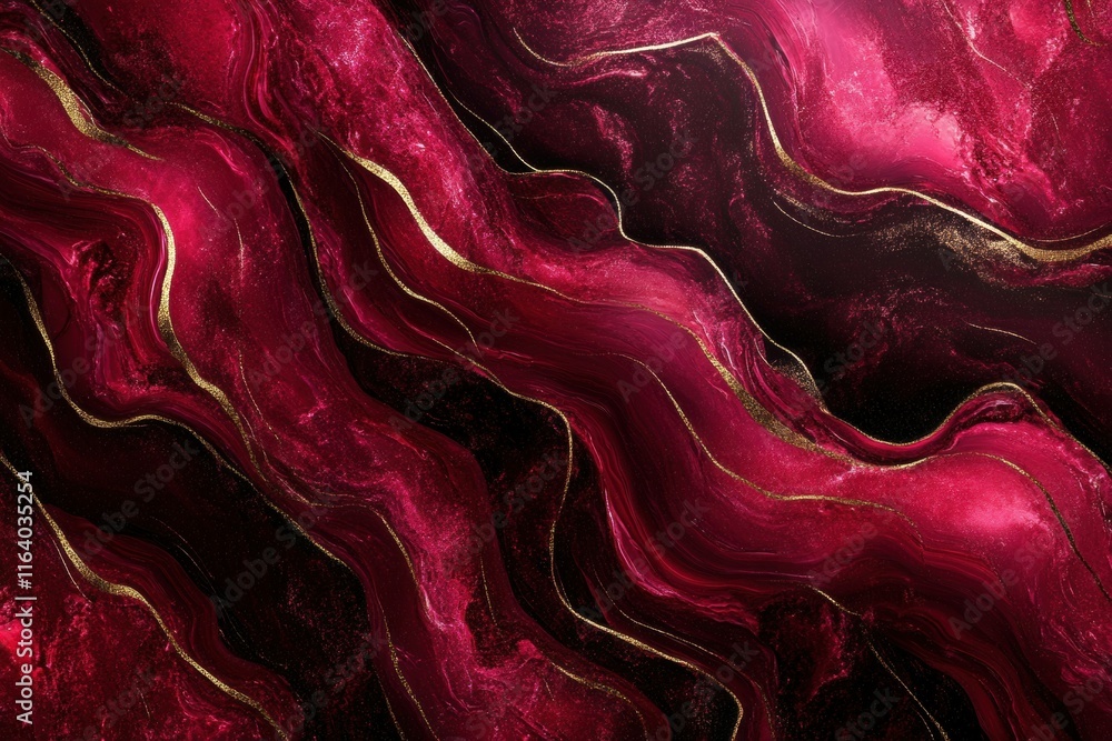 Aufkleber abstract design featuring flowing red and black patterns with gold accents.