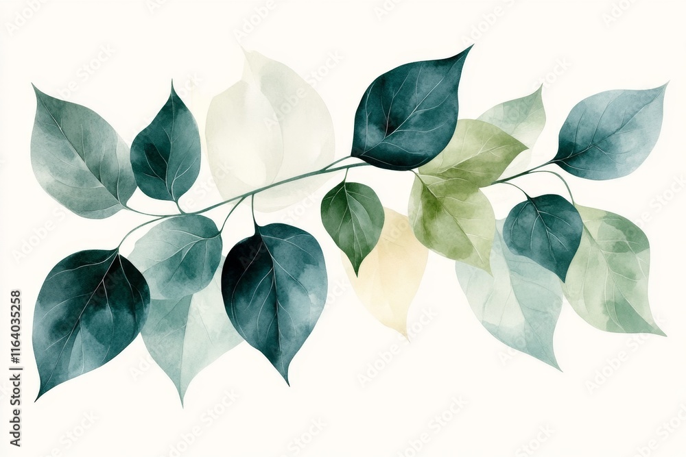 Poster a flat design of a single ivy vine trailing downward, perfect for minimalist artwork or home dã©cor