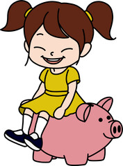 돼지저금통과 여자아이