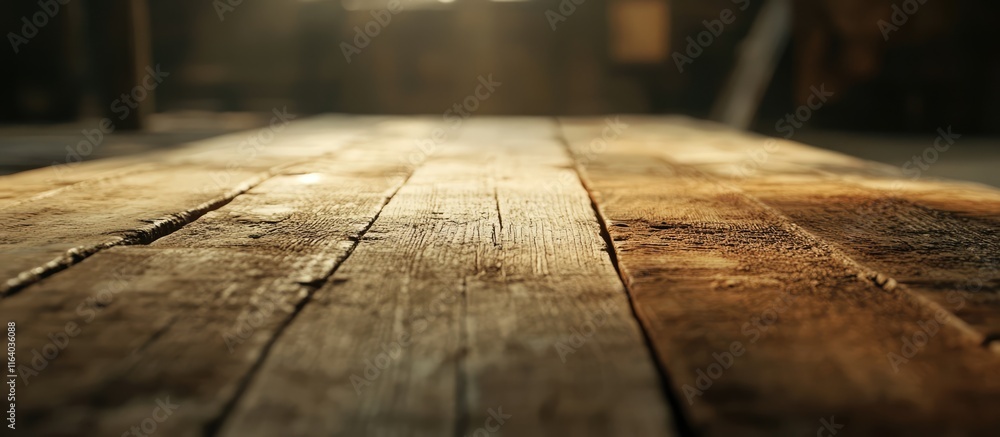Poster rustic wooden table surface with warm lighting and soft focus background creating a cozy decorative 